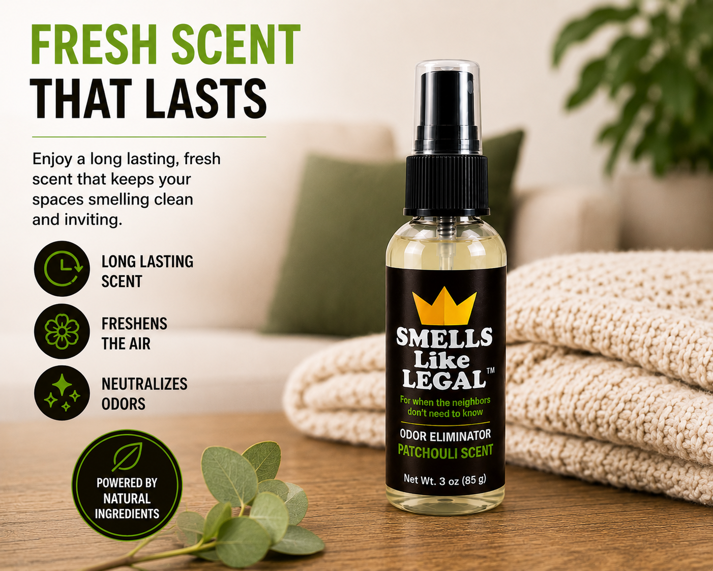 SMELLS LIKE LEGAL™ PATCHOULI SCENT 3oz Spray bottle - Travel Size