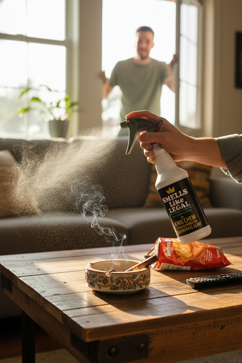 SMELLS LIKE LEGAL LEMONGRASS Scent 32oz Spray Bottle freshening up a smoky room