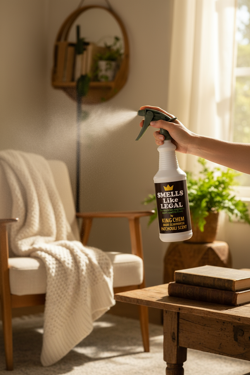 SMELLS LIKE LEGAL PATCHOULI SCENT 32oz Spray bottle in action